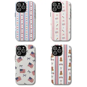 4th of July Aesthetic Phone Case, Patriotic Coquette USA Flag iPhone Case, Cute Red White Blue Bow Gingham Cover, Independence Day Gift