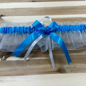 Butterfly wedding garter turquoise and white Ribbon organza