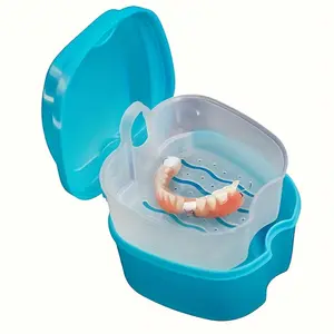 Plastic Denture Cleaning Box with Mesh Basket and Filter Net, Available in 4 Colors, Dental Care Organizer, Oral Care Durable Storage Solution