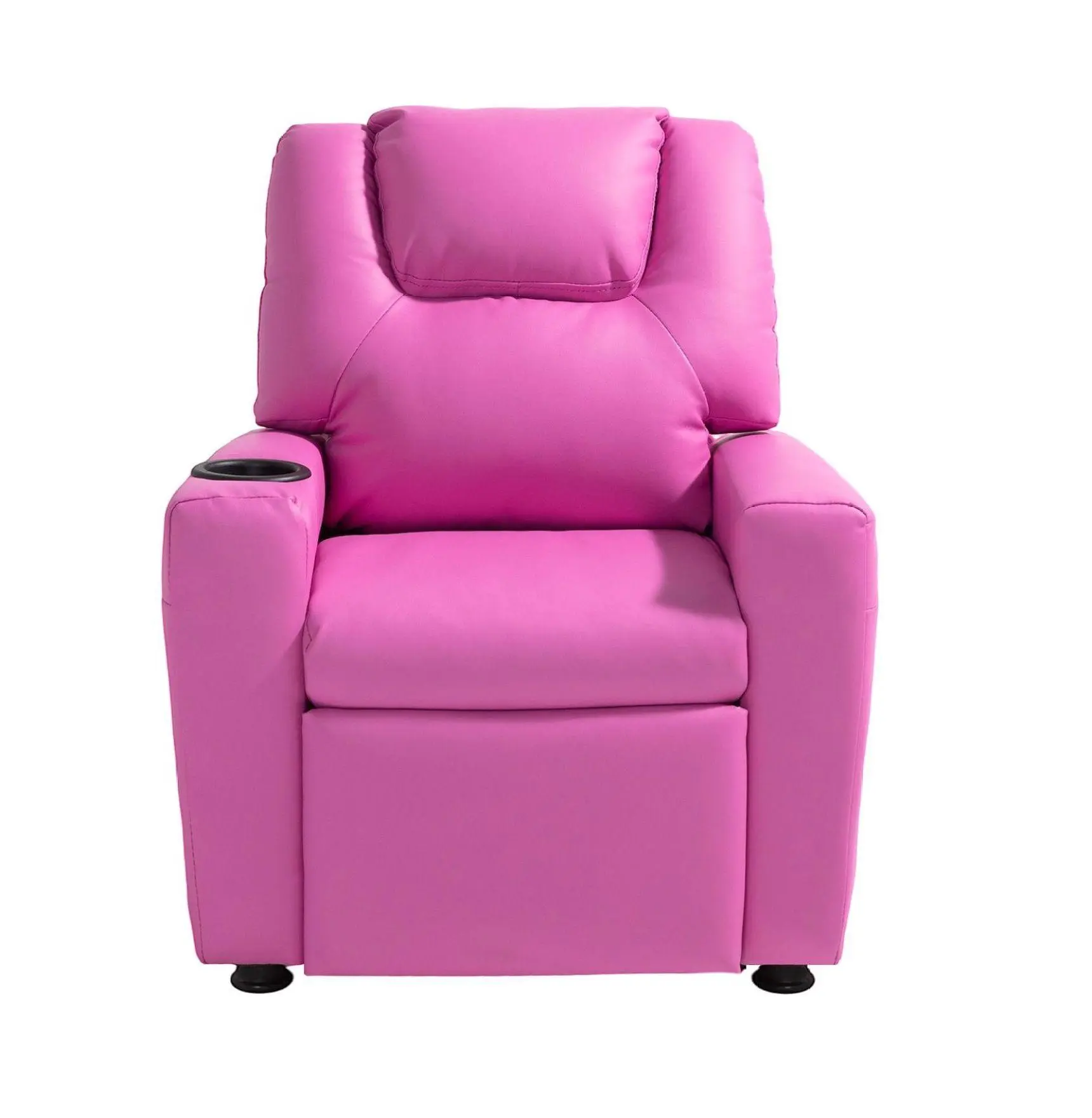 Kids Recliner Chair, Toddler Recliner with Cup Holder, Adjustable Backrest, PU Leather, 90lbs Capacity, for Boys & Girls Pink