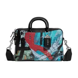COACH x MINT+SERF Rouge Series 25 Zipper Closure Graffiti Print Leather Briefcase For Men