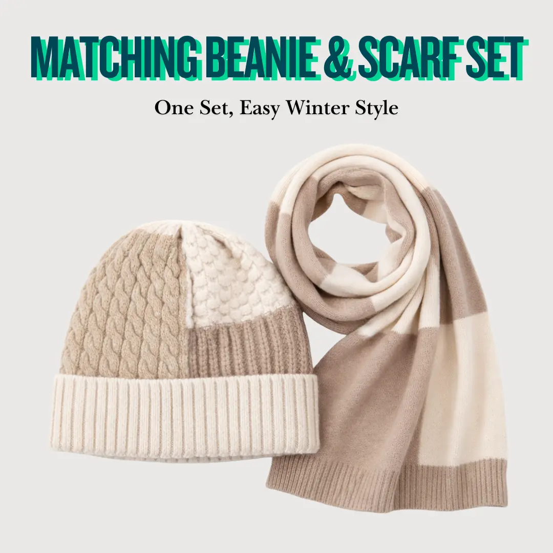 Color Block Knit Beanie & Scarf Set, Soft Cozy Matching Hat Scarf, Perfect for Valentine’s Day gifts, Daily Outdoor Wear, Easy Matching Spring Outfit Accessory