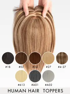 Human Hair Topper with Bangs, Glueless Bangs, for Women Real Human Hair Straight Blonde Hair Clip-In Extensions Seamless 360° 3D Upgrade Middle Part Silk Base for Party Daily Use