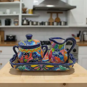 Colorful Talavera Coffee Serving Set | Handmade 3-Piece Set