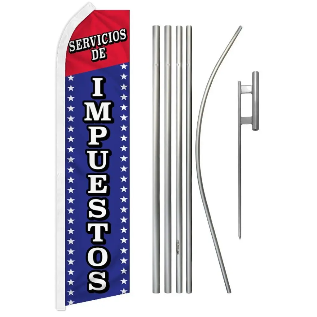 11.5x2.5 ft Synthetic Polyester Print Advertising Flag & Banner Pole Set - Steel-Aluminium Construction, Windproof, Stable, Easy-Install, All-Seasons for Outdoor Home, Business Use with Curved Sleeve