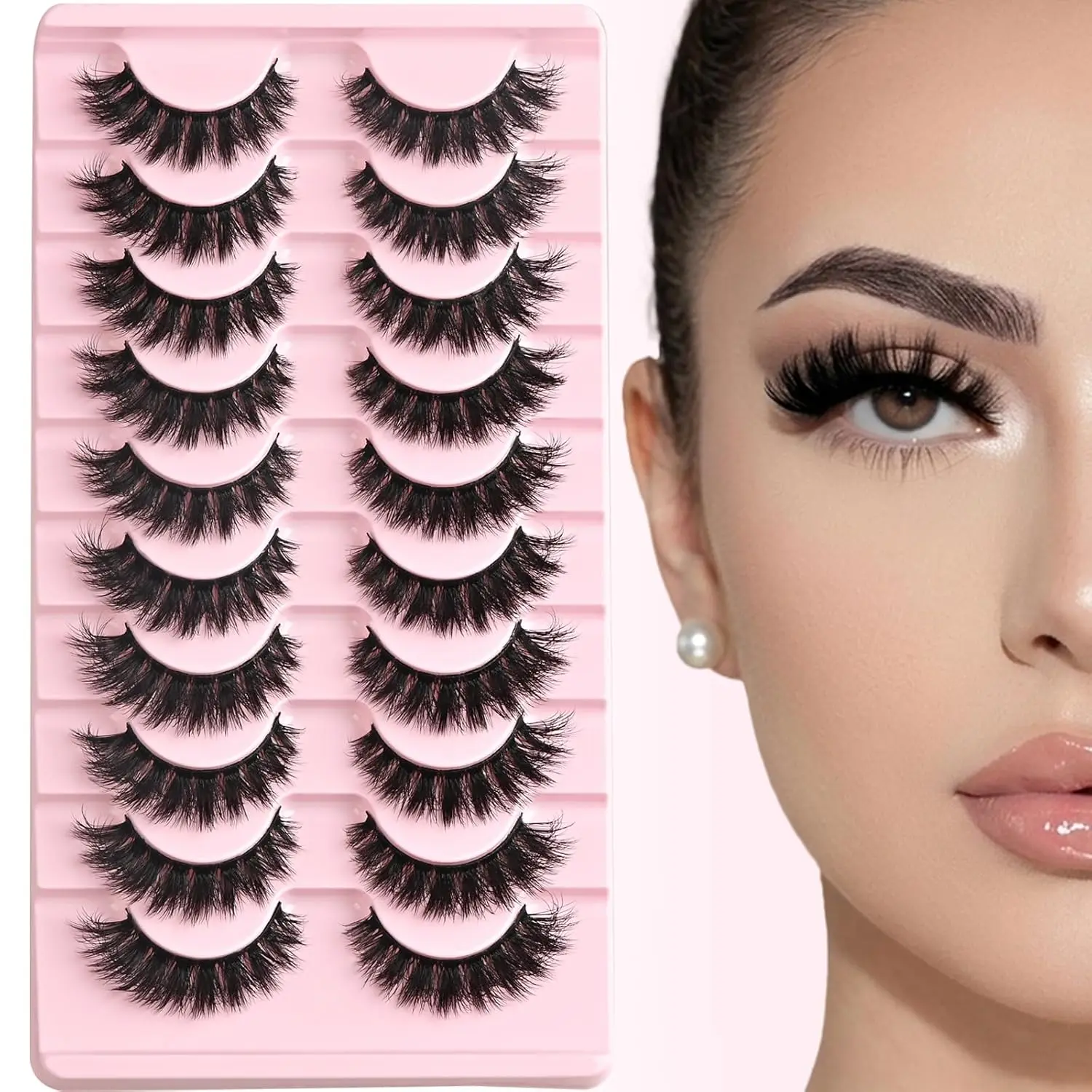 FARRED False Lashes Wispy Natural Strip Eyelashes 14mm Cat Eye Mink Lash Strips Full Volume Fake Cateye Eyelash Pack Natural Look 10 Pairs Short Thick Fluffy Pestañas Postizas for Women