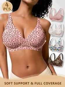 Women's Jelly Soft Bras Wirefree Full Coverage No Underwire Everyday Bras，Women's Bralettes Bra， Women's four row buckle Bralettes