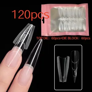 New Sandwich Nail Art Dual Molds, 120 Long Water Drop Nail Tips, Quick Extension No Paper Mold, 15 Sizes Plastic Molds, Nail Tool