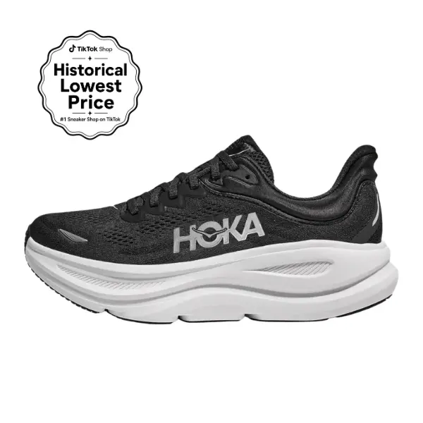 HOKA Bondi 9 'Black White' Men's Athletic Running Shoes, Running Sports Footwear, Training Runner Footwear with Responsive EVA Midsole, Breathable Mesh Upper, Durable Outsole, Lightweight All-Season Design, True Size, Men's Shoes, Long Runs, Unisex Fit, U