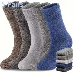 Bestie 5 Pairs Warm Merino Wool Crew Socks For Men Women Ideal For Winter Outdoor Activities Hiking Trekking Camping And Fishing Menswear Beige Plain