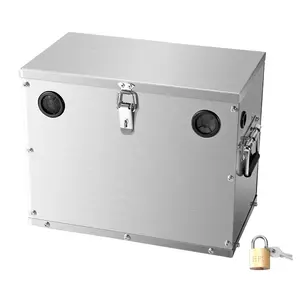 VEVOR Battery Box, Group 24/31 Trolling Motor Battery Box, Marine Batteries Case with Lock, Handles and Rubber-Grommet Cable Holes, Stainless Steel Shell, Suitable for Cars, Boats Trolling Motors