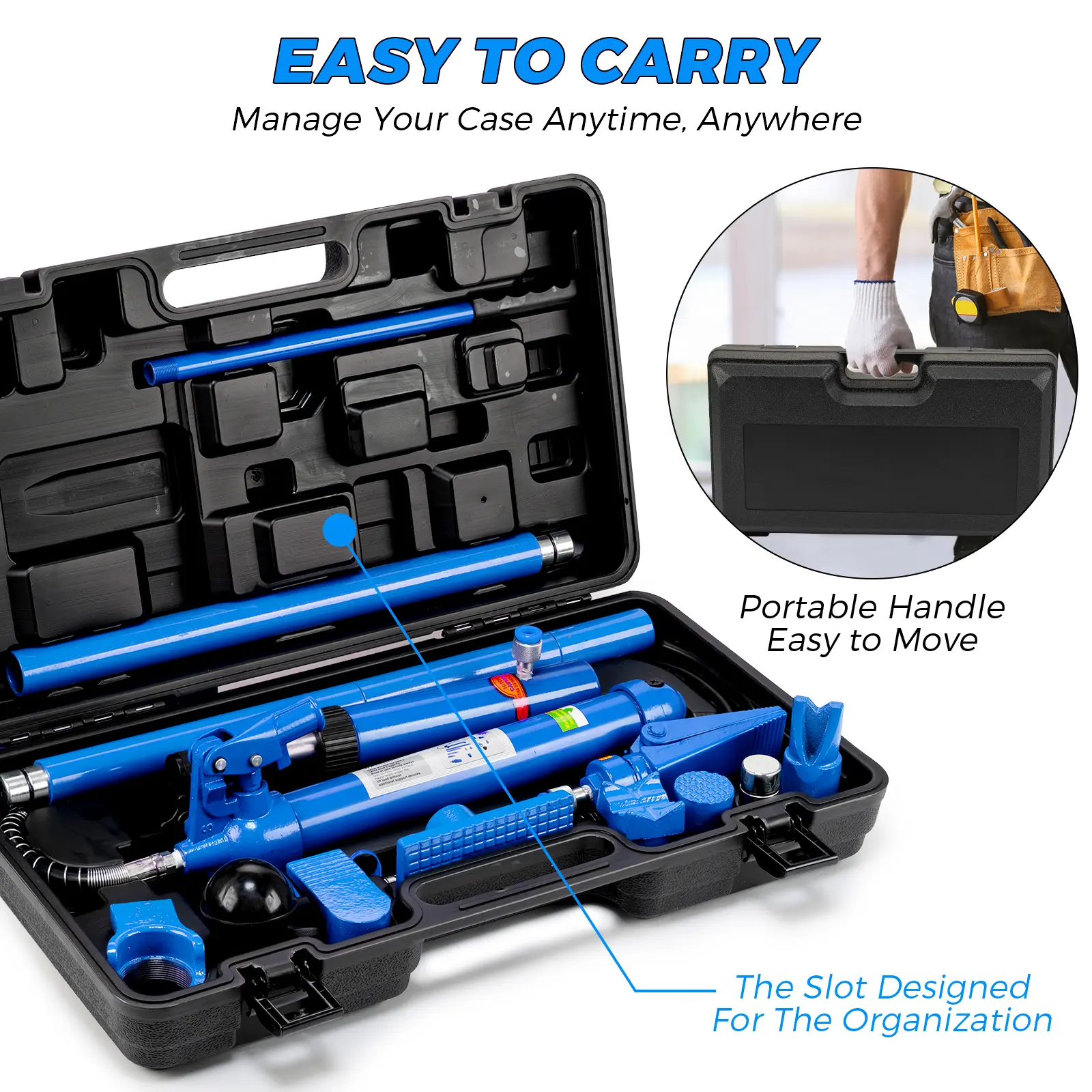 Garvee 12-Ton Hydraulic Porta Power Kit, 26,455 lb Capacity Jack Ram Spreader Set - 4.6 ft Leak-Proof Hose - Auto Body/Frame Repair & Lifting Tools w/ Carrying Case