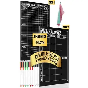 AKXAGON Double-Sided Magnetic Weekly Planner for Fridge with Monthly Budget Chart - Weekly Magnetic Calendar for Refrigerator and Monthly Bills Board - Easy to Use with Scratch-Free Magnetic Strips