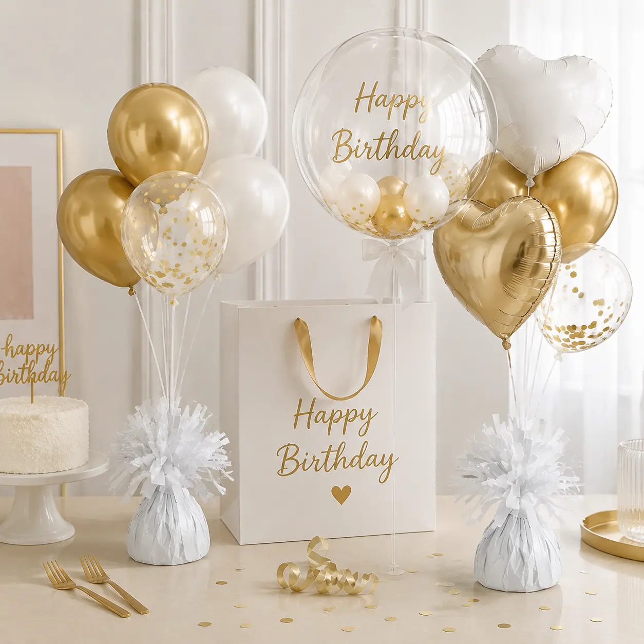 Elegant White Balloon Weights Set of 6, Decorative Balloon Holders for Anniversary Party Event Setup