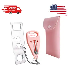Portable Door Lock Home Security Door Locker Travel Lockdown Locks Pink(1 Pack)