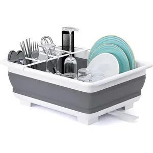 Collapsible Dish Drying Rack Portable Dinnerware Drainer Organizer for Kitchen RV Campers Travel Trailer Space Saving Kitchen Storage Tray