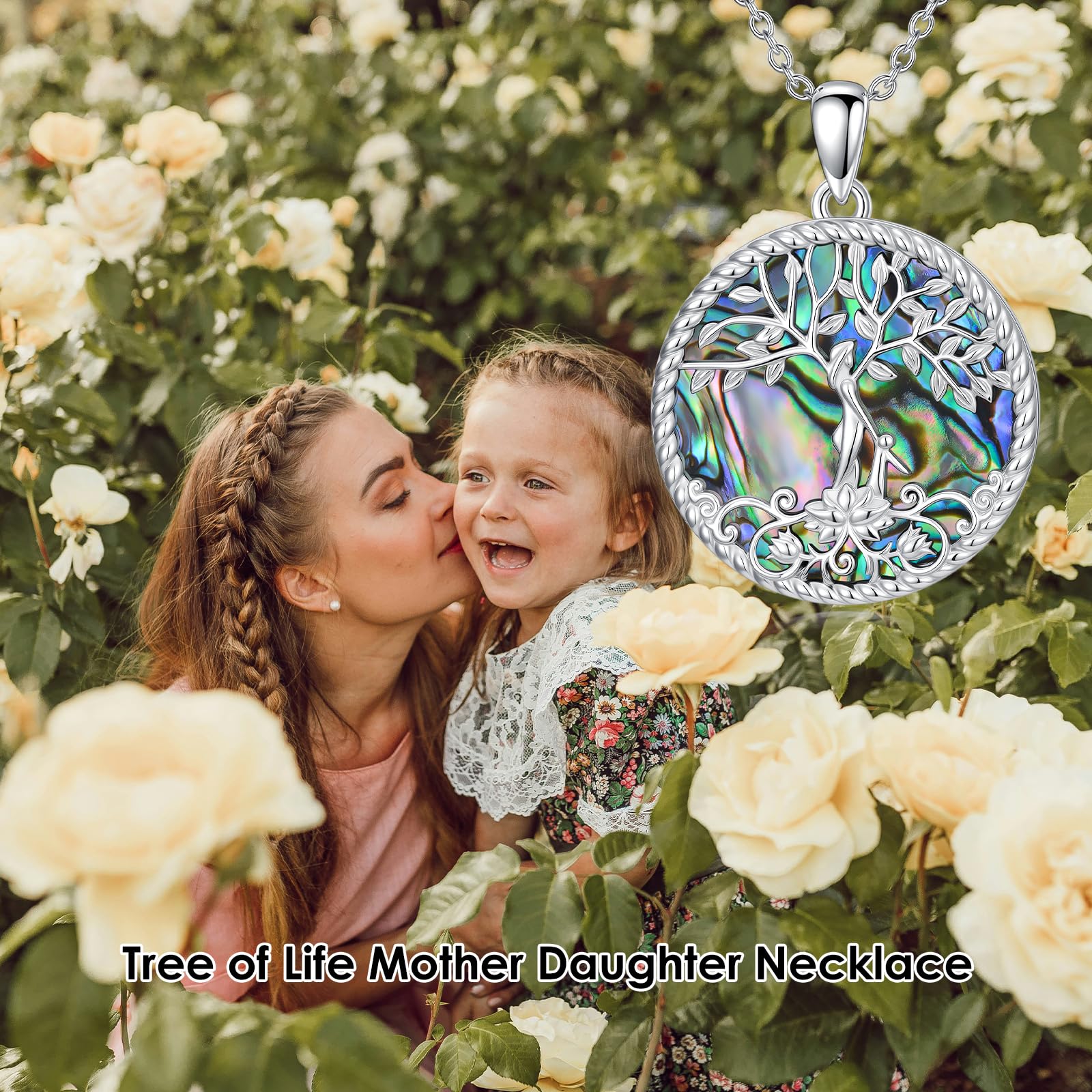 MEIDERBO Dream Chaser Tree of Life Lotus Mother Daughter Necklace 925 Sterling Silver White Gold Plated Mothers Day Gift for Mom 18+2 Inch Adjustable
