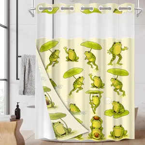 1PC Double Layer Shower Curtain, No Hooks, Cute Frog and Lotus Leaf Print Waterproof Fabric, Kids Friendly Bathroom Decor, Fresh Whimsical Aesthetic, Hotel Bathroom Accessory, Detachable Buckle Shower Curtain and Liner, Bathroom Room Divider