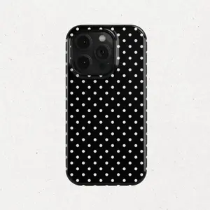 Polka Dot Tough Phone Case - Aesthetic Black and White Cover -Durable, Shock Absorbing and Stylish Protection-Compatible with iPhone 17,16, 15, 14, 13, 12, 11, Plus, Pro,Pro Max, Perfect birthday gift for friends.