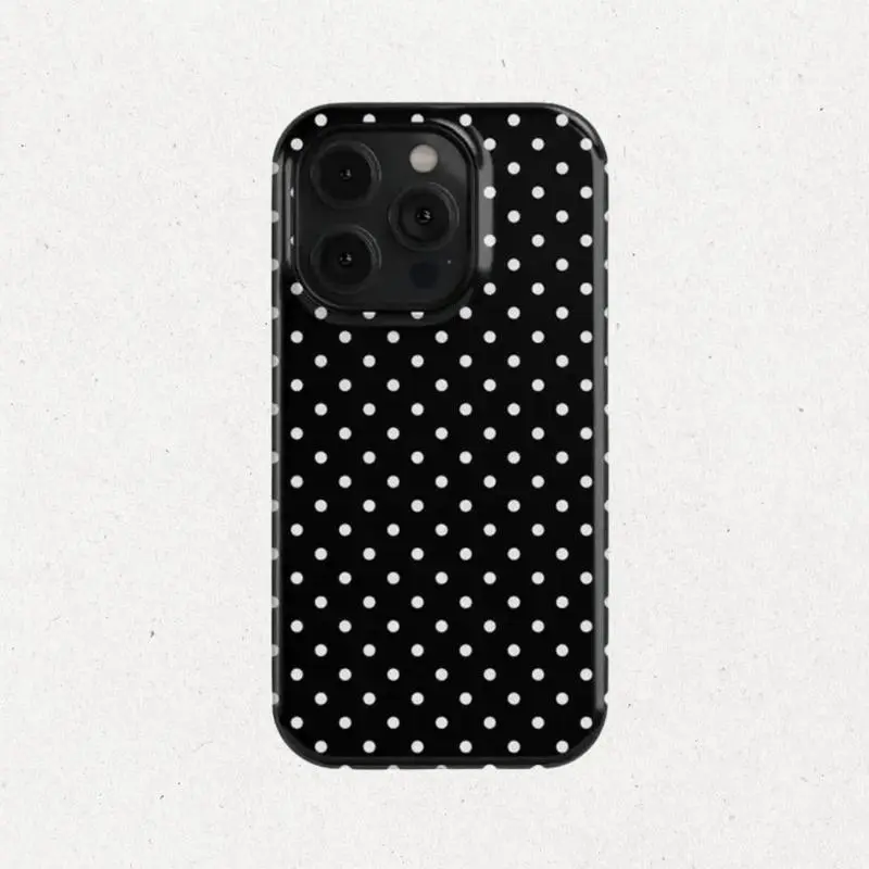 Polka Dot Tough Phone Case - Aesthetic Black and White Cover -Durable, Shock Absorbing and Stylish Protection-Compatible with iPhone 17,16, 15, 14, 13, 12, 11, Plus, Pro,Pro Max, Perfect birthday gift for friends.