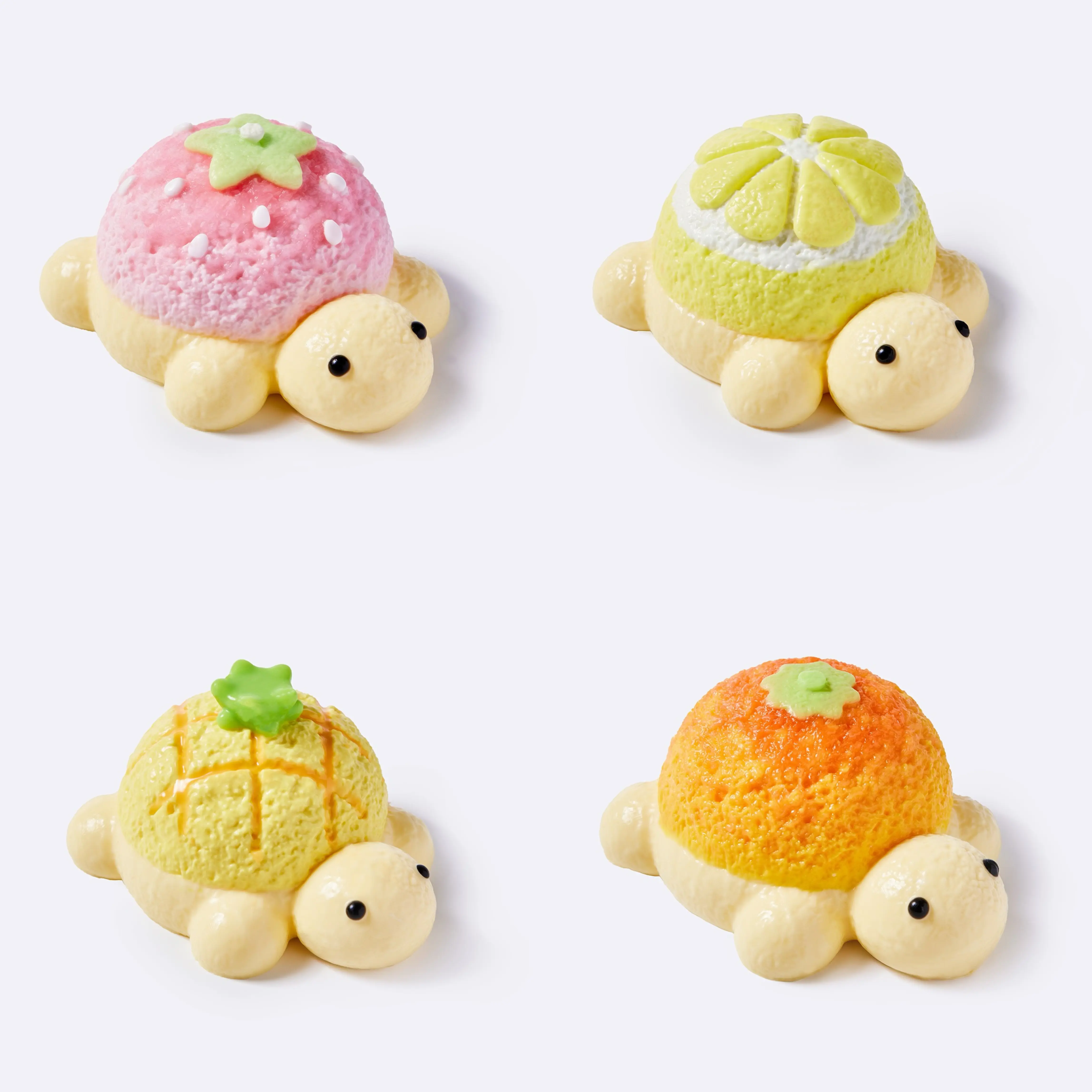 TABASQUISHY 4 Styles  Fruit Turtle Taba Squishy Set, Kawaii Tortoise Stress Relief Fidget Squeeze Toy, Soft Sensory Toy, Desk Decor & Collectible Gift