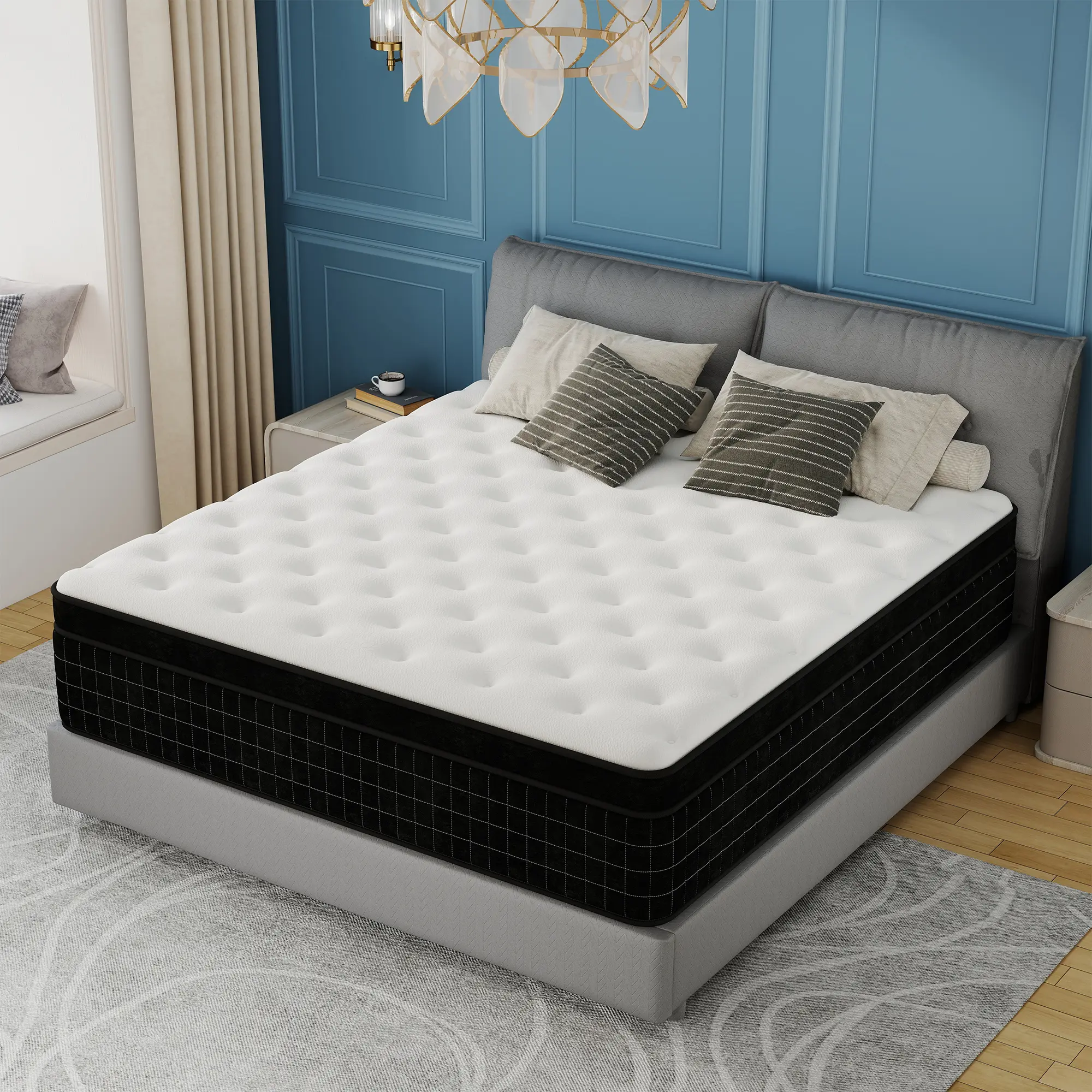 BOMASS 12" 14" Twin Full Queen King Size Mattress Hybrid Pocket Spring Memory Foam Medium Firm Bed In A Box Body Support, Queen Size Mattress, Mattress Queen Size