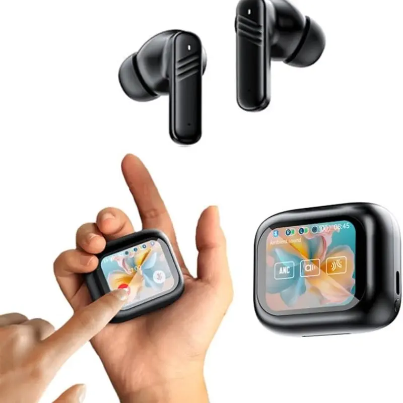 Anc Wireless Earbuds with Smart Touch Screen, Active Noise Cancelling, Bluetooth-compatible 5.4, Stereo Sound, Long Battery Life, Charging, Chargeable, Wireless Earphones, Compatible with iPhone, Android, TWS Headphone