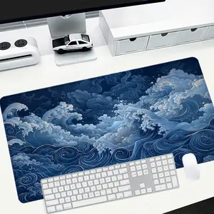 Majestic ocean waves large-sized gaming mouse pad, blue sea desktop protection pad, anti-slip rubber lock edge high-definition printing, suitable for computers, laptops, offices, homes, schools, as a gift for family and friends.