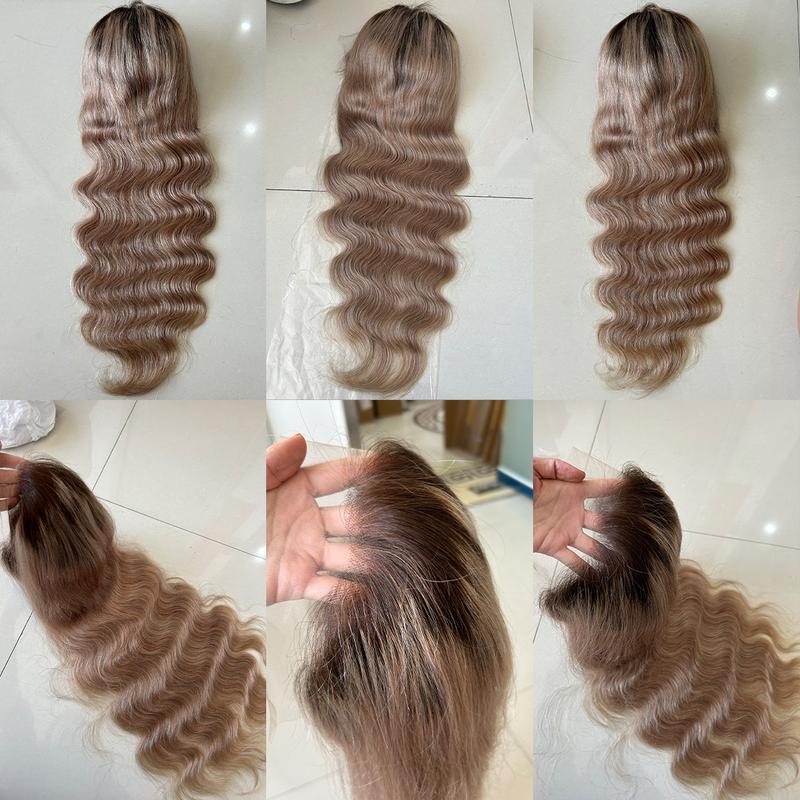 Ombre Brown Roots Ash Blonde Wigs Human Hair 180% Density 13x6 Body Wave HD Thin Lace Front Wig for Women Glueless Ombre Blonde Colored Lace Front Wigs