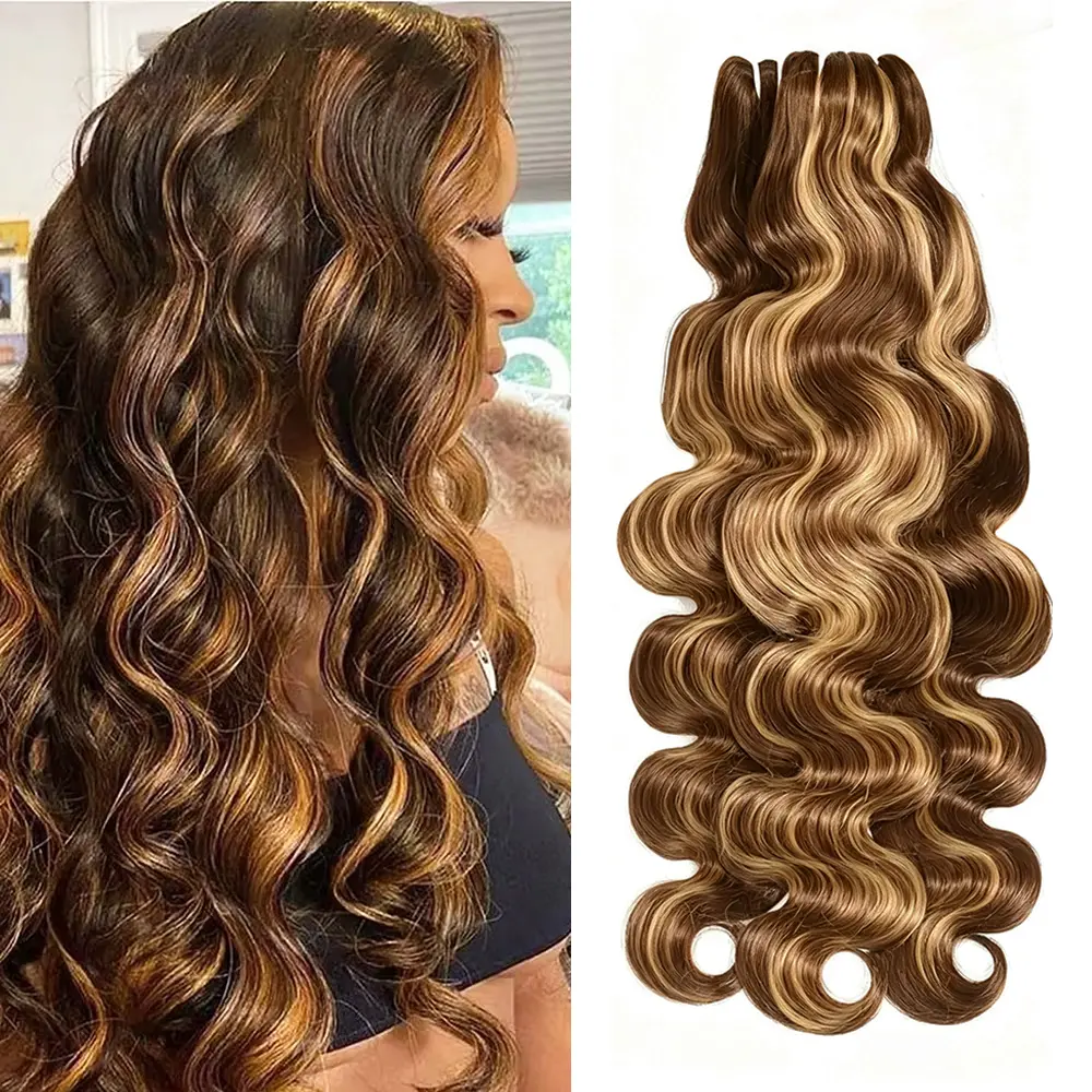 JOPEAR 4pcs=79$! 14A Raw P4/27 Highlight Hair Weave Bundles Body Wave Bundles 100% Human Hair 24 26 28 Inch Brazilian Real Raw Human Hair Bundles Extensions