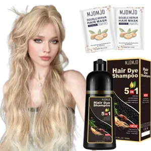 Golden Brown 5-in-1 Hair Color Shampoo – Enhanced Herbal Care, Quick Gray Coverage, Long-Lasting Shine & Nourishment, Unisex Ammonia-Free Formula, 500ml with Complimentary Hair Masks