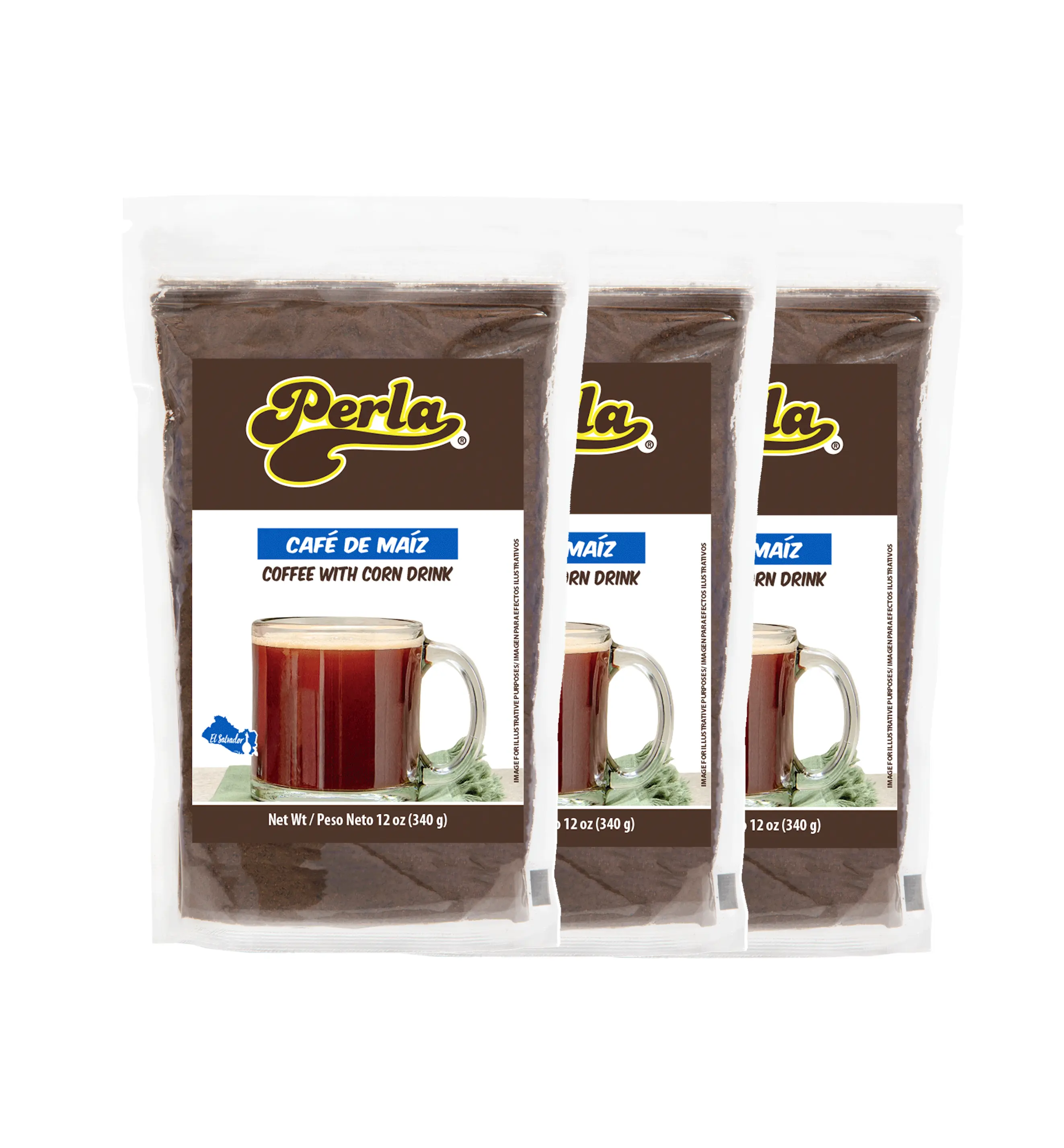 Perla Traditional Flavor Coffee & Corn Beverage Mix (Cafe de Maiz) - 12 oz, Pack of 3