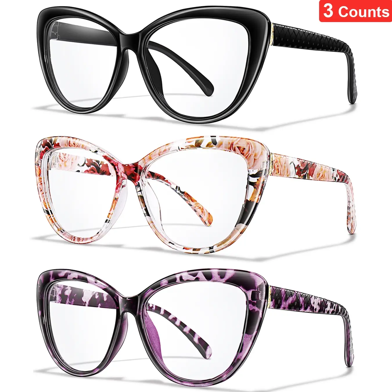 Fashion Cat Eye Reading Glasses Set, Lightweight Durable Glasses, Unisex PC Frame, Multi-Pack, Fda Registered, Durable Lens & Frame, Stylish Vision Support, Reading Eyeglasses, Reading Eyewear