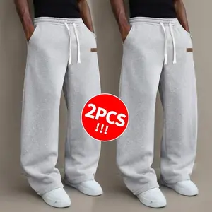 2Pack  Men’s solid-color drawstring sweatpants, loose wide-leg design for spring and summer, lightweight and comfortable, available in a 2-pack or single pack. pants pants for men.men's wear flash sale