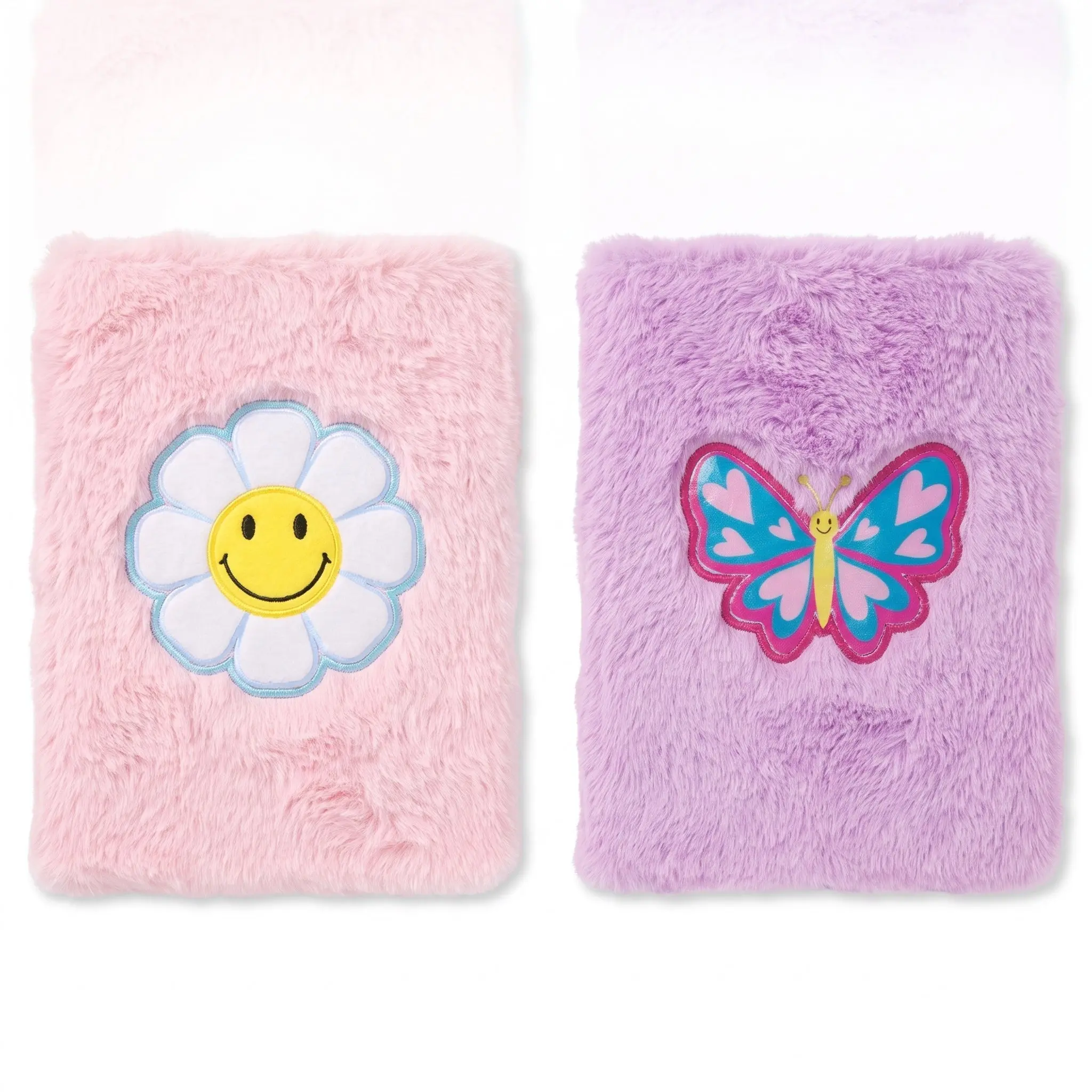 Delightful Fuzzy Notebooks - Smiley Flower & Butterfly Designs