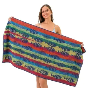 Oversized Beach Towel Tropical Fish design 28x58 100% Cotton Large Soft Absorbent Quick Dry Pool Bath Towel