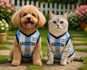 Personalized Argentina Print Mesh Pet Jersey, Custom Dog Cat Soccer Shirt, Name Number Football Outfit for Pets