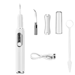 Tooth polisher, teeth whitening kit, rechargeable tooth polisher, teeth cleaning kit including 2 brush heads, 5 speed settings and an LED light, waterproof (black) #FathersDayGift