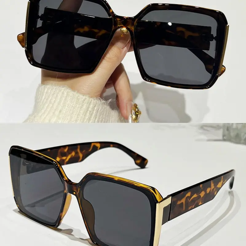 Unisex Fashionable Tortoise Pattern Sunglasses, Trendy Casual Sunglasses for Everyday Use, Fashion Accessories for Outdoor Activities, Trendy Beach Eyewear, Trendy Fashion Shades