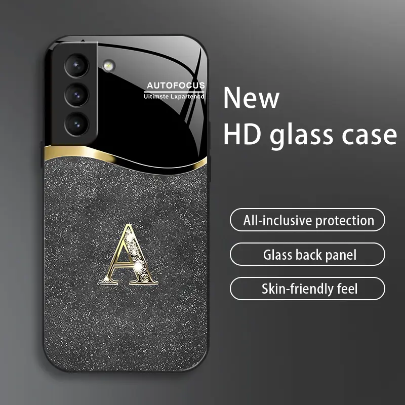 Galaxy S21+ 5G Cellphone Case, High-End Flashing Letter Glass Casing, Business-Style Metal Paint Electroplated Cover, Shockproof Protection, Affordable Anti-Fall Anti-Fingerprint Accessory
