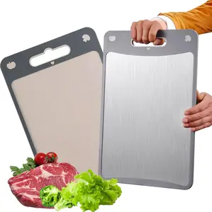 Double-Sided Cutting Board – 304 Stainless Steel & Wheat Straw PP, Durable Meat Cutting Board for Kitchen, Easy to Clean