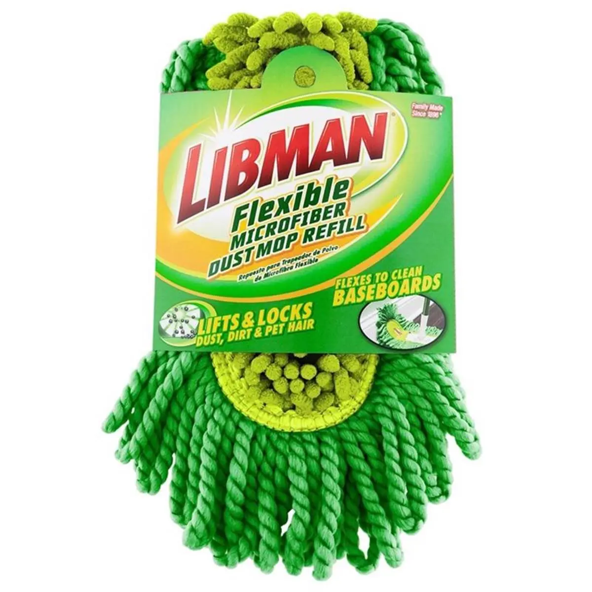 Microfiber Dust Flat Mop Head Refill - Single Refill, Head-Only Pack, 0.32 lbs, Adjustable Replacement for 212 MAIN, Libman Green Home Care Accessory