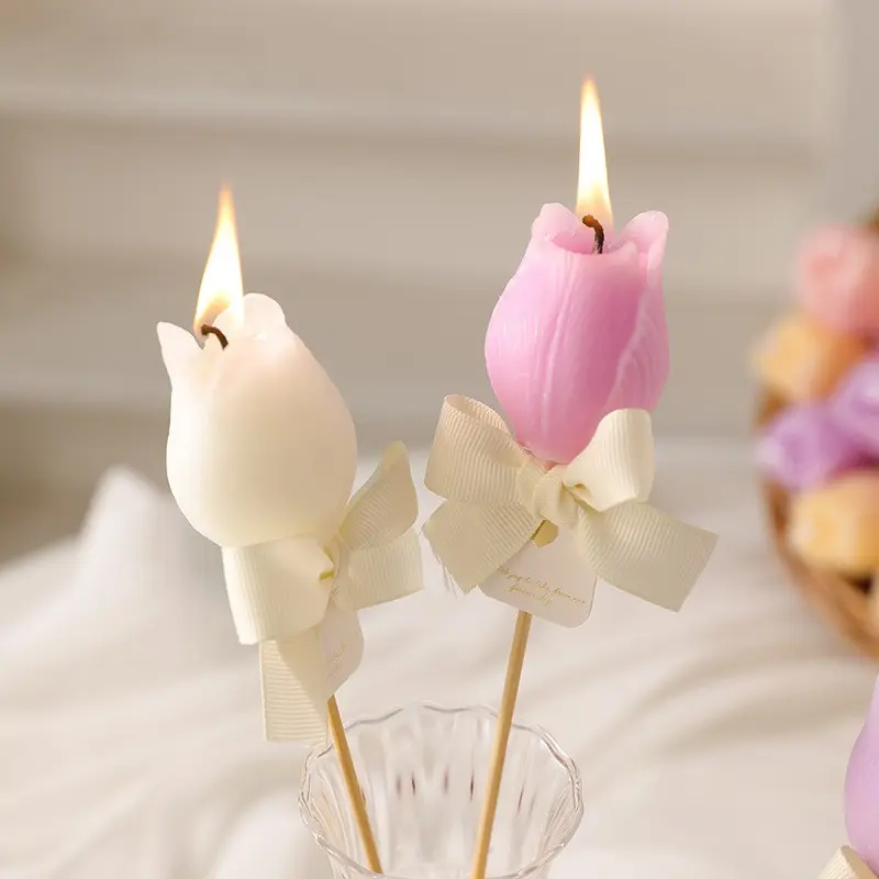 2pcs Tulip Aromatherapy Candles, High-End Design, Multiple Colors, Natural Soy Wax, Ideal for Bedroom, Desk, Living Room, Wedding Decor