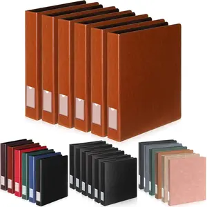6 count Leather 3 Ring Binder, 1.5 Inch  Hardback Round Ring Binder with 2 Inner Pockets &  Label Holder, Letter Size Professional Executive Portfolio for Office  School(Brown)