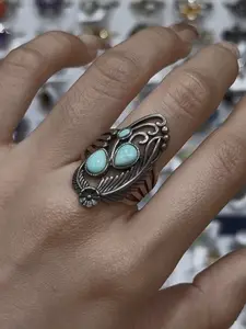 Iries(8460)gc.Vintage Turquoise S925 Adjustable Ring