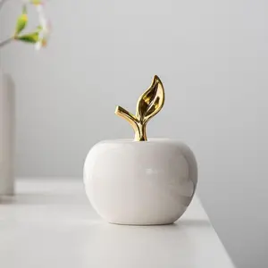 Viral Golden Apple Decor Statue, Creative Ceramic Craft Home Decor Accessory, Luxury Golden Apple Figurine for Bedroom Tea Room Office Kitchen Desktop Decor