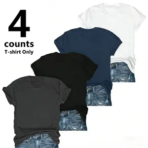 Ships within 24 hours. Women's Solid Color T-Shirts, Multipack Round Neck Short Sleeve Casual Soft Basic Tee Tops. 4-piece set in multiple colors, perfect for transitional seasons at home. Easter 250 Celebration.
