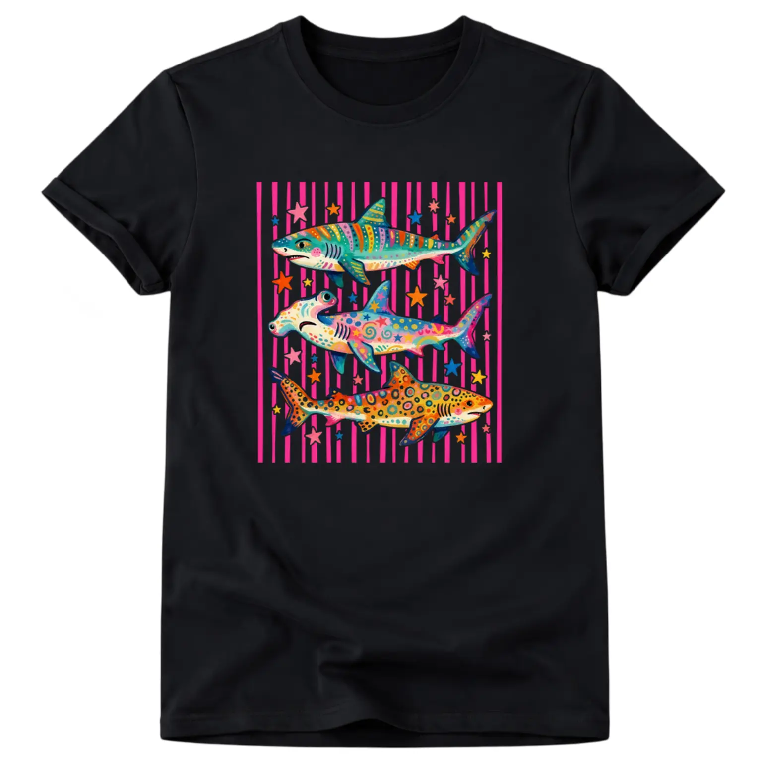 Shark Shirt Aesthetic Tropical Ocean Graphic Tee Bright Marine Life Coastal TShirt Summer Beach Shark Week Lover T-Shirt