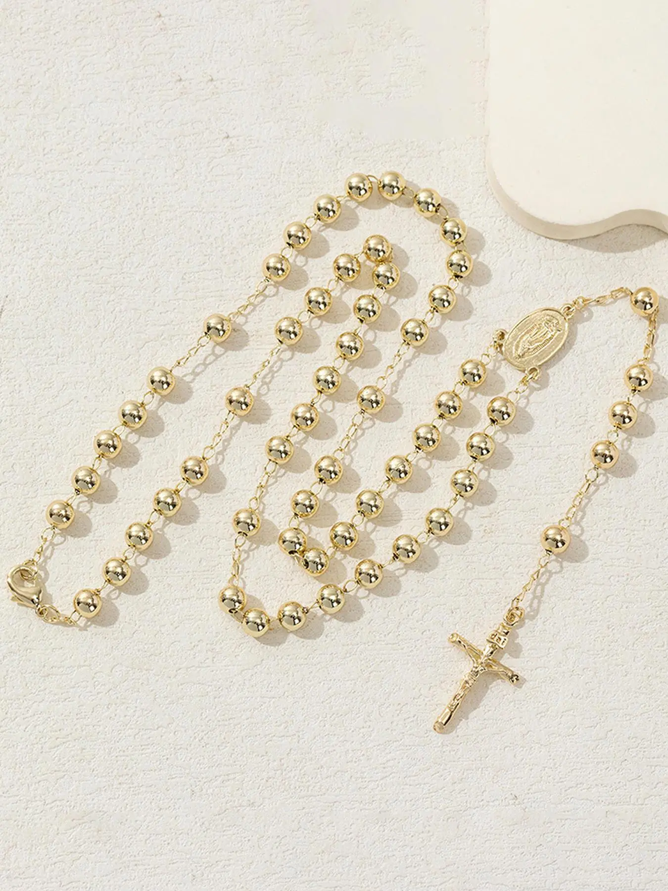 Virgin Mary Cross Beaded Faith Pendant Necklace, Long Chain Fashion Jewelry for Men and Women, Casual Daily Wear Accessory