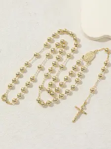 Virgin Mary Cross Beaded Necklace, Long Chain Fashion Jewelry for Men and Women, Casual Daily Wear Accessory
